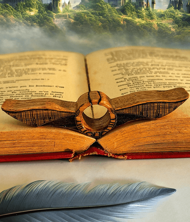 bague de lecture en bois vif d'or sur le thème Harry Potter -  par l'Artelier de julien