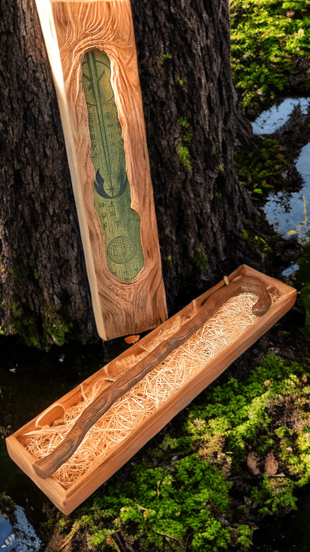 Bâton de Gimer du grand Maître Jedi dans son écrin en bois- réalisation sur commande - l'ARTelier de julien