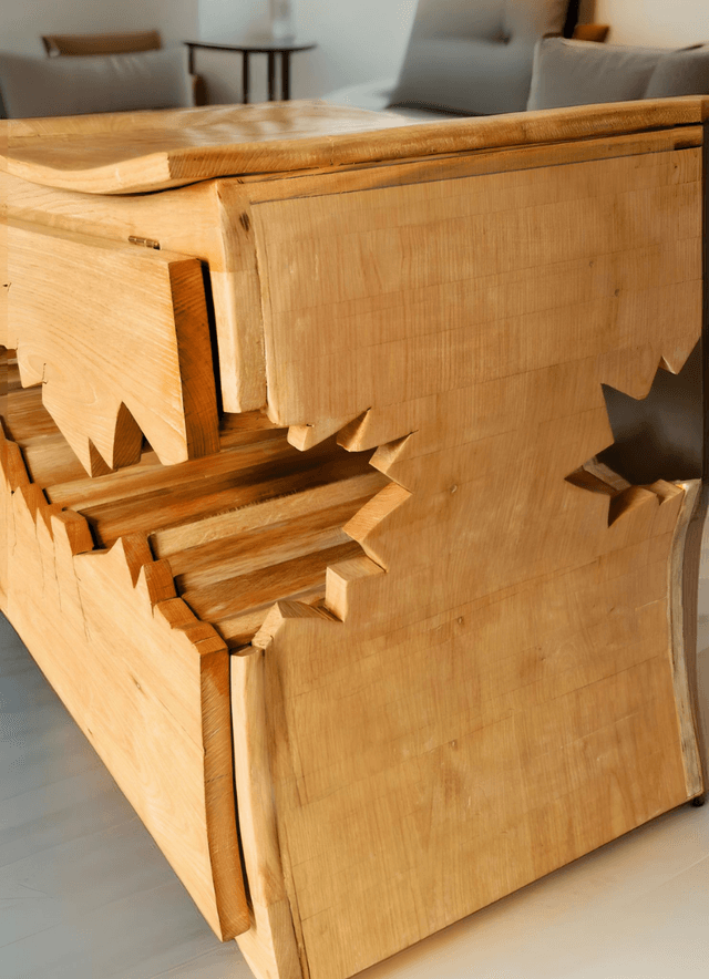 Meuble TV design en bois massif avec effet fracturé 