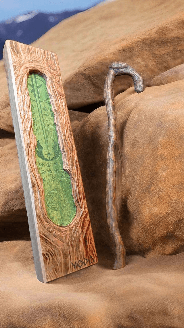 Bâton de Gimer du grand Maître Jedi dans son écrin en bois- réalisation sur commande - l'ARTelier de julien