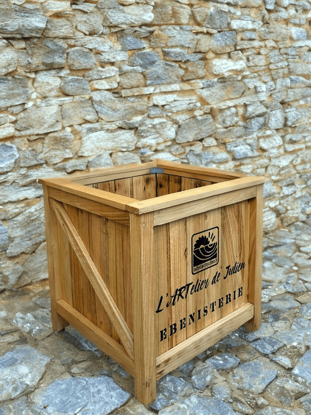 Bac à plantes et arbustes en bois de Châtaignier - Style Caisse de Transport - Accessoire pour Jardin et Terrasse -l'Artelier de Julien