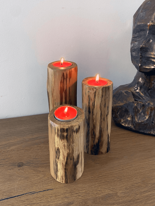 Bougeoirs en bois de noisetier pour une ambiance exceptionnelle - Lot de 3 - L'ARTelier de Julien