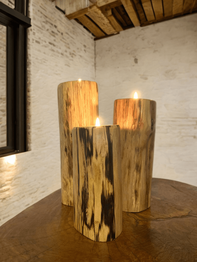 Bougeoirs en bois de noisetier pour une ambiance exceptionnelle - Lot de 3 - L'ARTelier de Julien