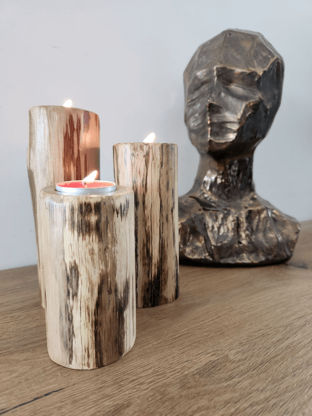 Bougeoirs en bois de noisetier pour une ambiance exceptionnelle - Lot de 3 - L'ARTelier de Julien