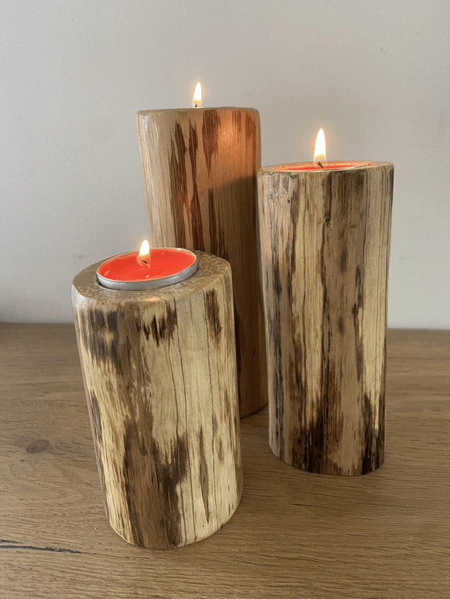 Bougeoirs en bois de noisetier pour une ambiance exceptionnelle - Lot de 3 - L'ARTelier de Julien