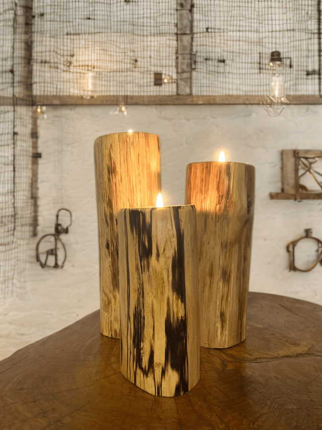 Bougeoirs en bois de noisetier pour une ambiance exceptionnelle - Lot de 3 - L'ARTelier de Julien